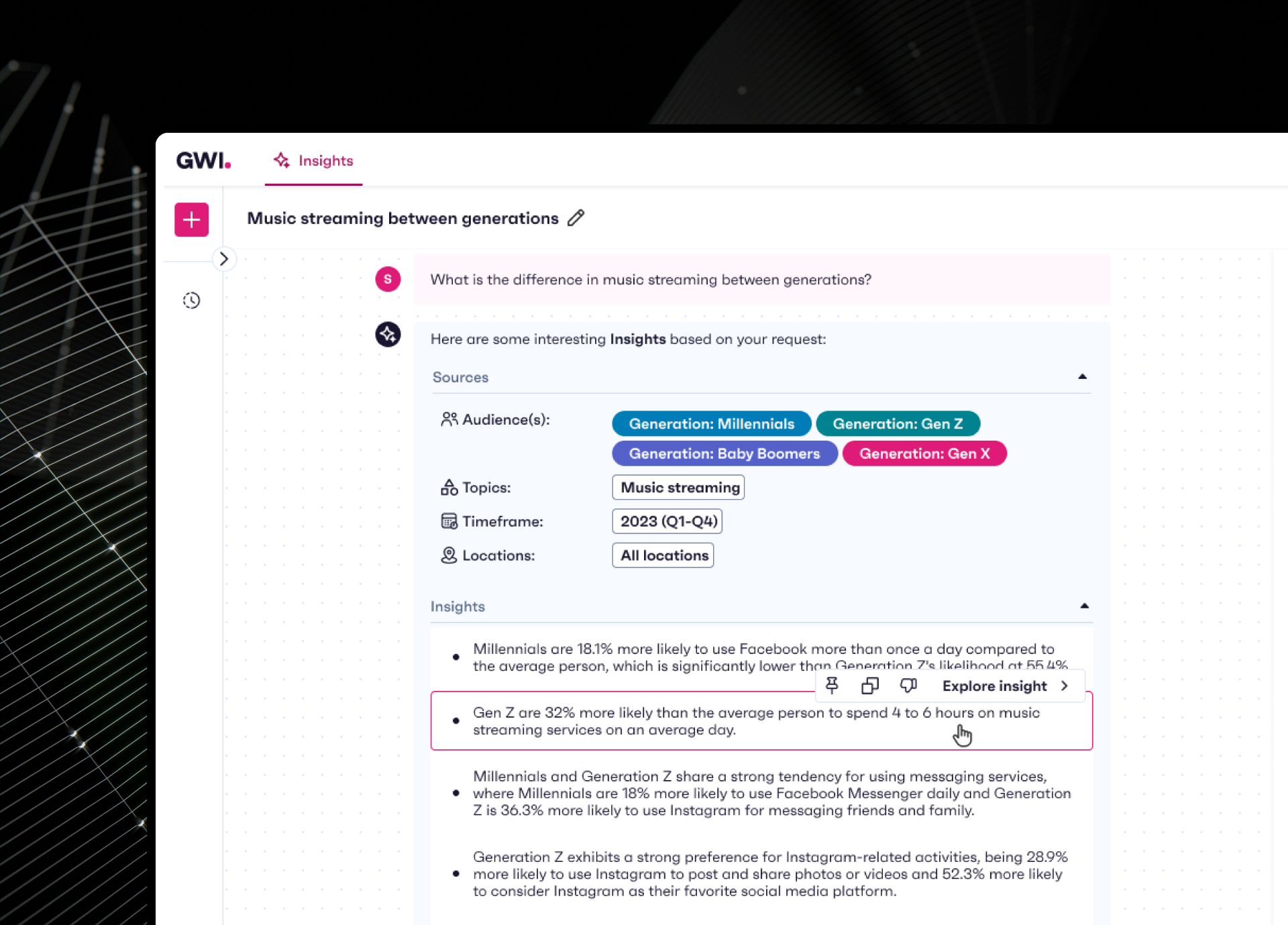 Inline source chips next to each insight in Spark V2